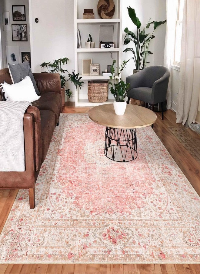 Castage 5x7 Area Rugs Washable,Pink Rug for Living Room Bedroom Kitchen,Large Boho Vintage Bohemian Distressed Carpet Non Slip,Blush - Image 2